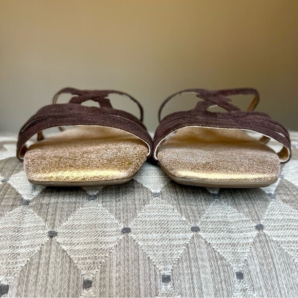 Shoola Layla Brown Leather Slide Sandals Metallic Gold Footbed Size EU 39 US 8 - Picture 6 of 12